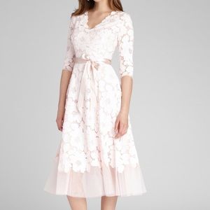 Teri Jon 3/4 SLEEVE LACE AND TULLE FIT AND FLARE DRESS. Worn only once!